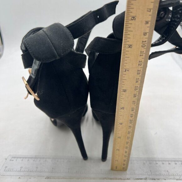 FSJ Women High Heel Ankle Straps Sandals Pointed Toe Pumps Dress Shoes Black - Picture 4 of 7